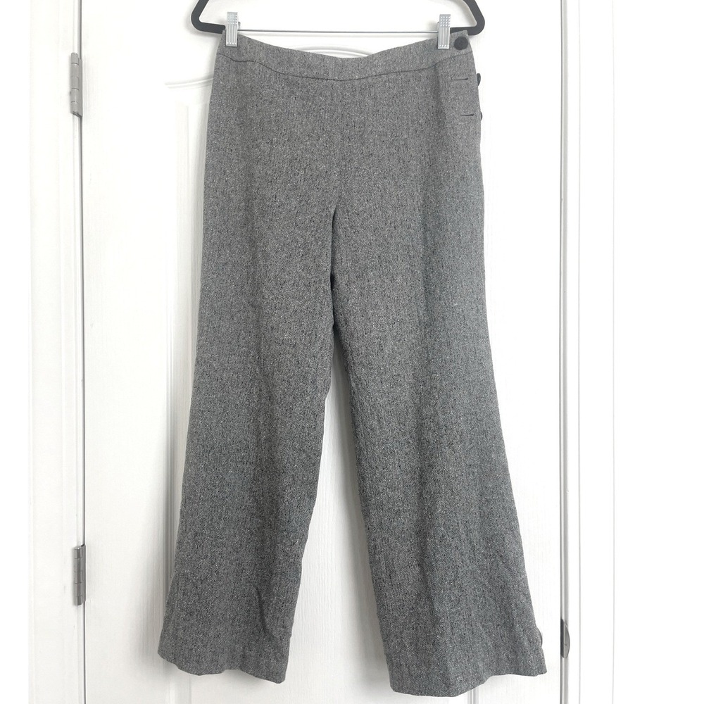 NWT Talbots Petites Grey Wool Silk Size 10P Blend Wide Leg Office Trousers Pants